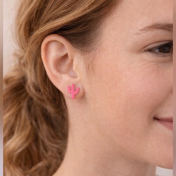 clover Jewelry - Pink Cactus Shape Stud Earrings - Brand New